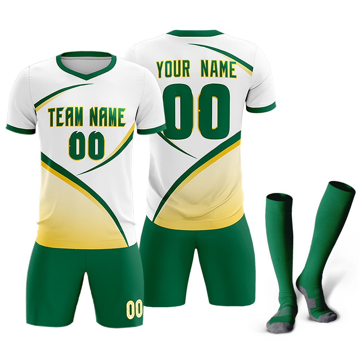 Custom White Kelly Green Color Block Training Uniform For Men Soccer Sets Jersey