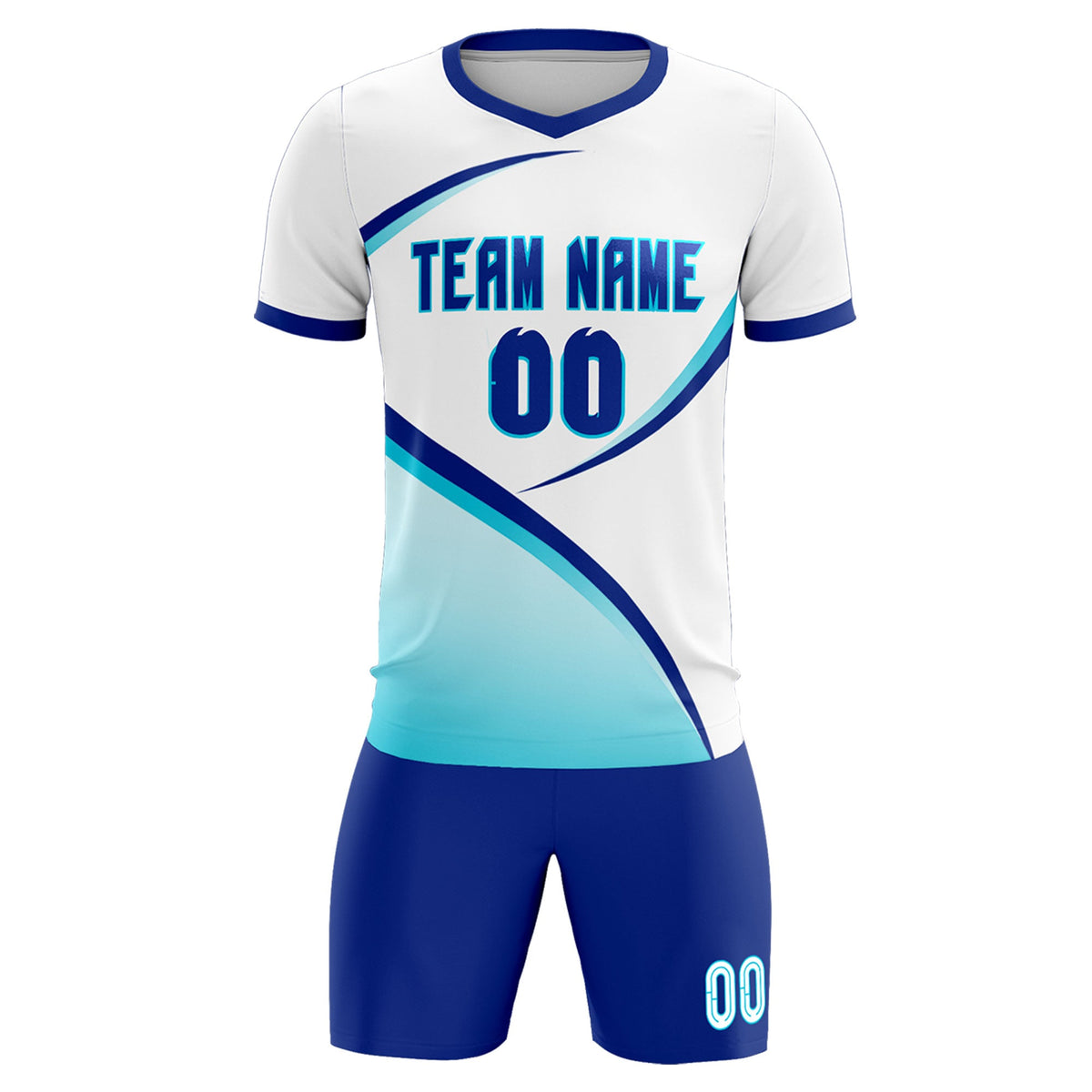 Custom White Sky Blue Color Block Training Uniform For Men Soccer Sets Jersey