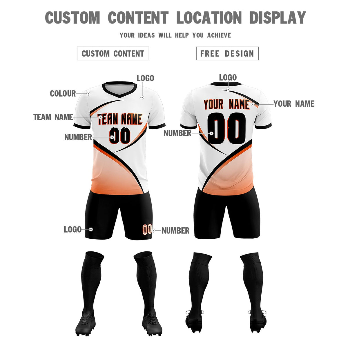 Custom White Black Color Block Training Uniform For Men Soccer Sets Jersey