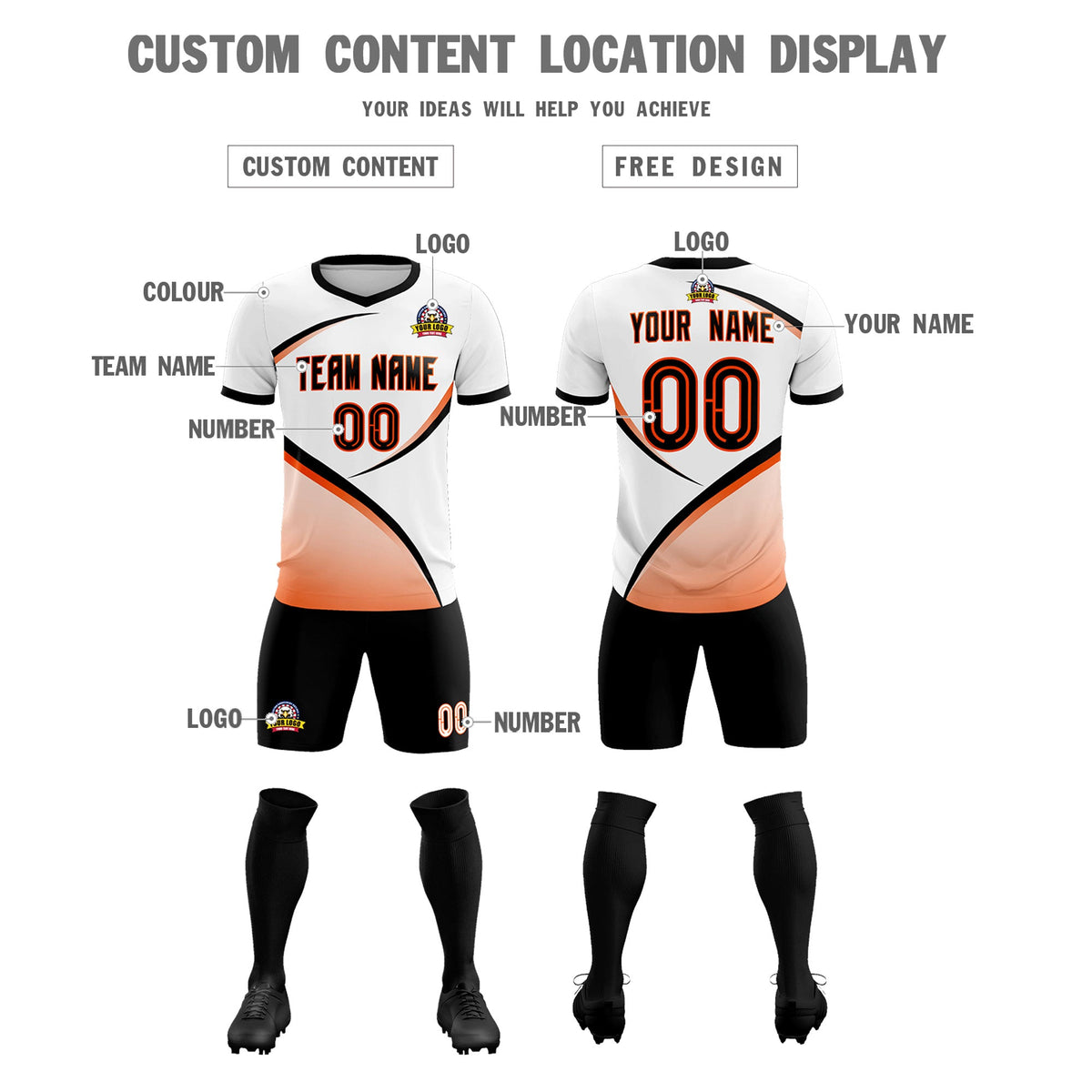 Custom White Black Color Block Training Uniform For Men Soccer Sets Jersey