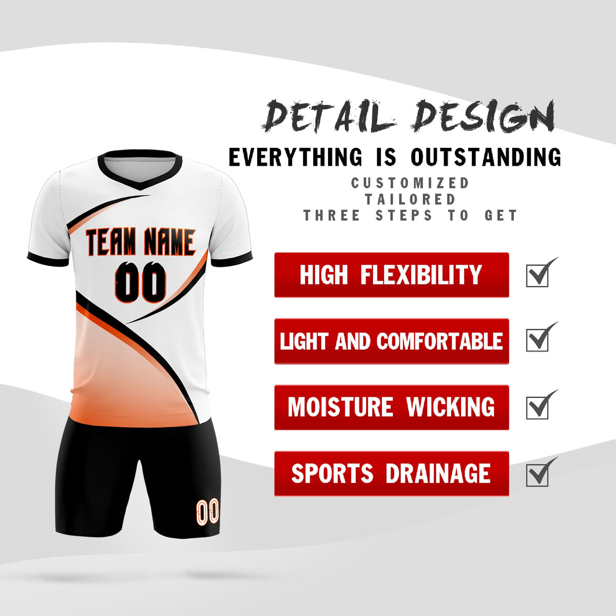 Custom White Black Color Block Training Uniform For Men Soccer Sets Jersey