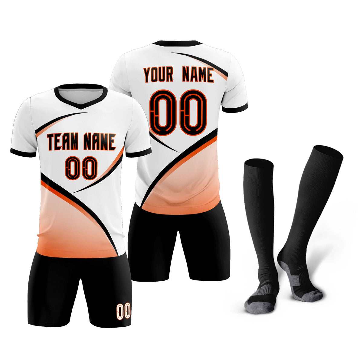 Custom White Black Color Block Training Uniform For Men Soccer Sets Jersey