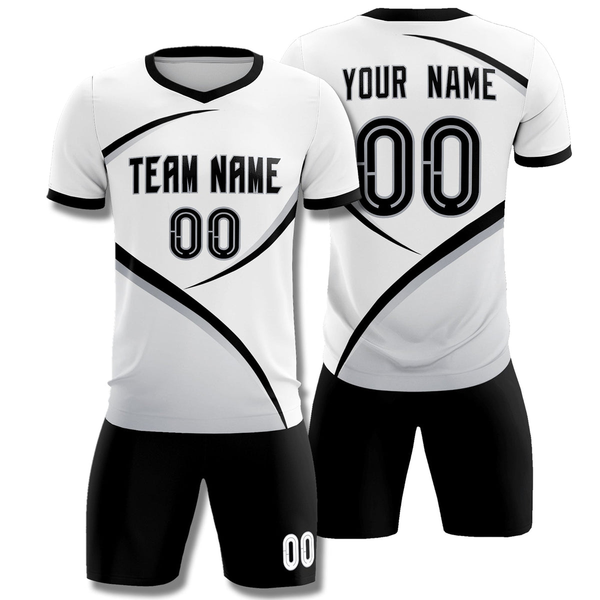 Custom White Black Color Block Training Uniform For Men Soccer Sets Jersey