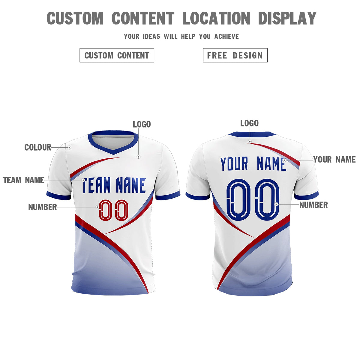 Custom White Royal Color Block Training Uniform For Men Soccer Sets Jersey