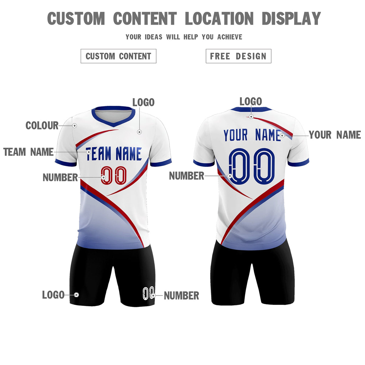 Custom White Royal Color Block Training Uniform For Men Soccer Sets Jersey