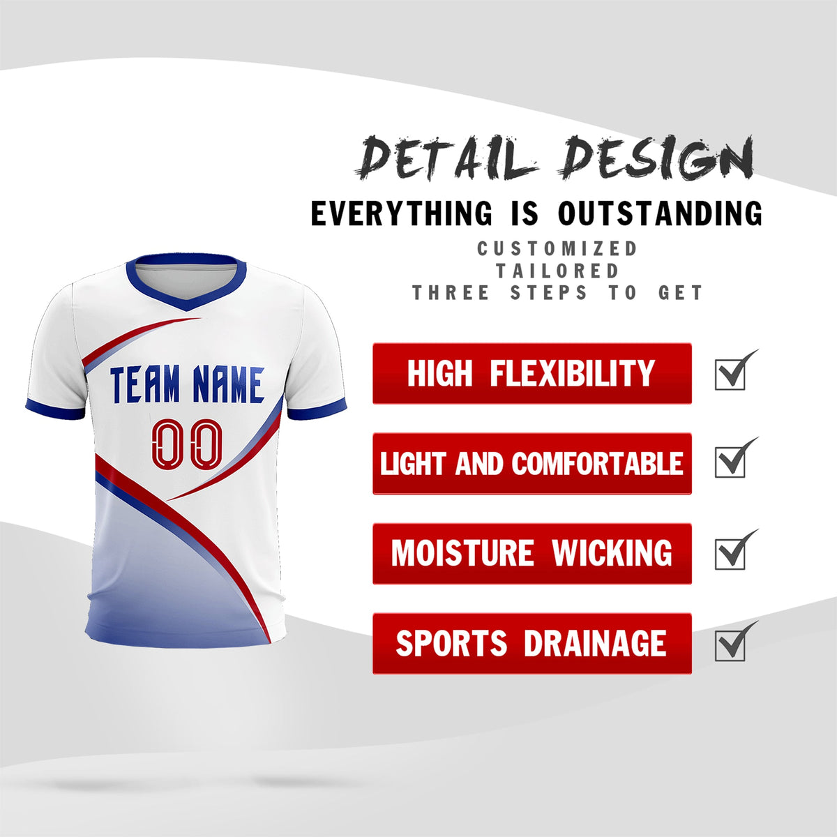 Custom White Royal Color Block Training Uniform For Men Soccer Sets Jersey