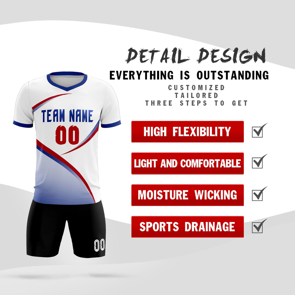 Custom White Royal Color Block Training Uniform For Men Soccer Sets Jersey