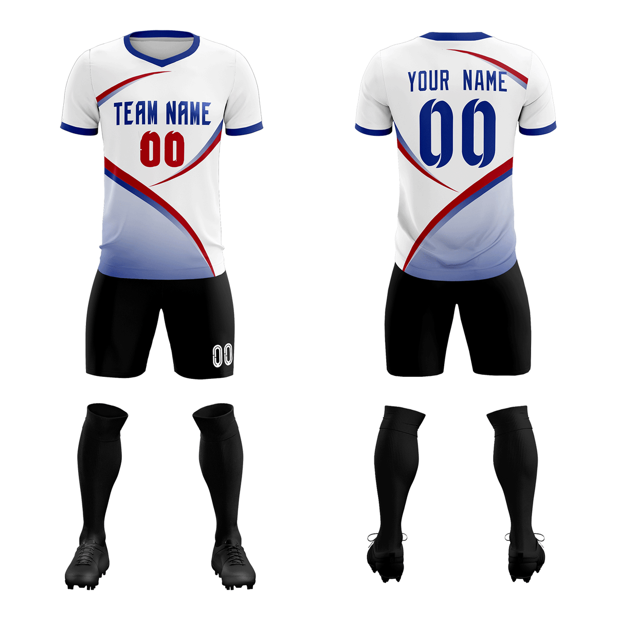 Custom White Royal Color Block Training Uniform For Men Soccer Sets Jersey