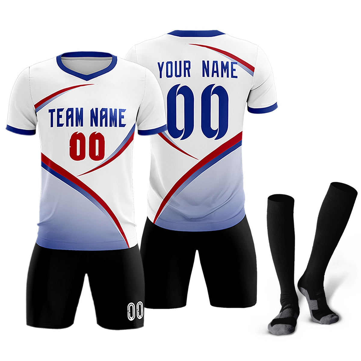 Custom White Royal Color Block Training Uniform For Men Soccer Sets Jersey