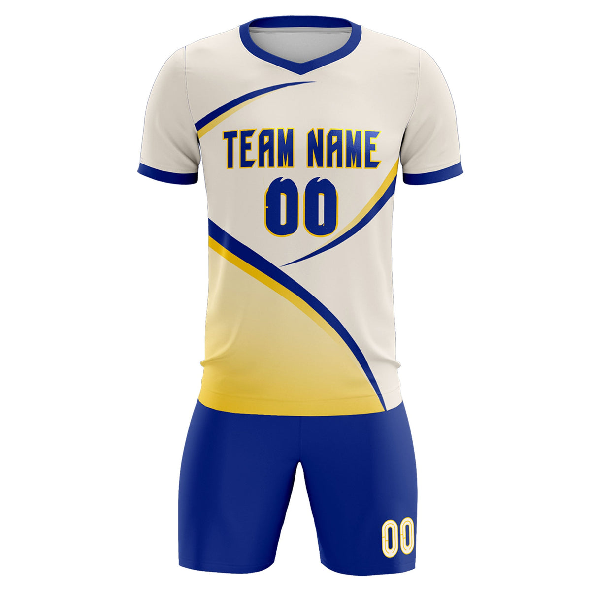Custom Cream Royal Color Block Training Uniform For Men Soccer Sets Jersey