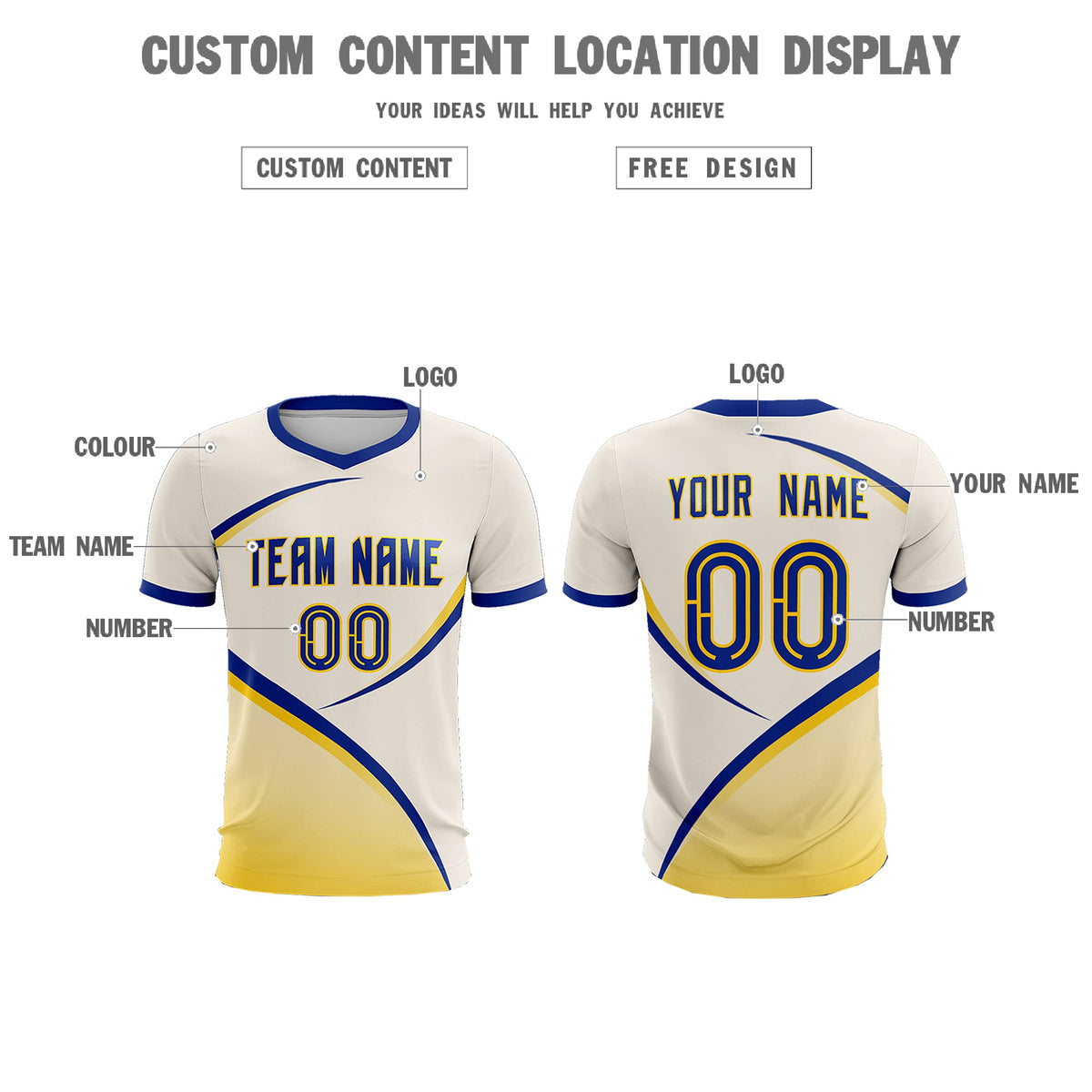 Custom Cream Royal Color Block Training Uniform For Men Soccer Sets Jersey