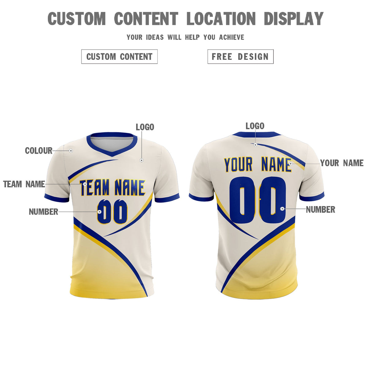 Custom Cream Royal Color Block Training Uniform For Men Soccer Sets Jersey