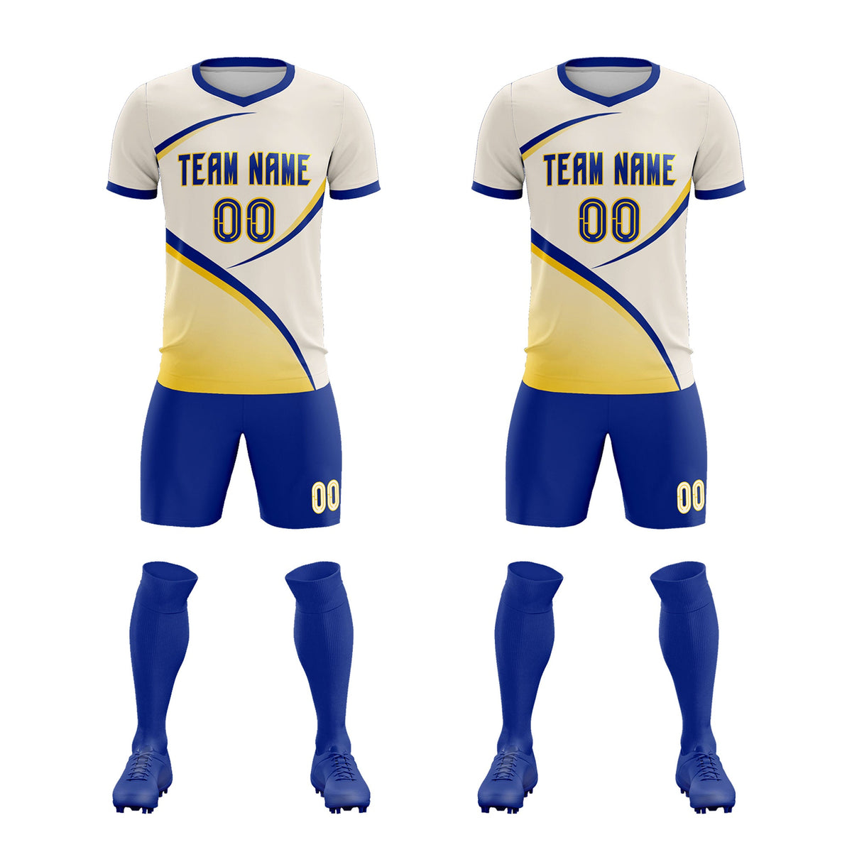 Custom Cream Royal Color Block Training Uniform For Men Soccer Sets Jersey
