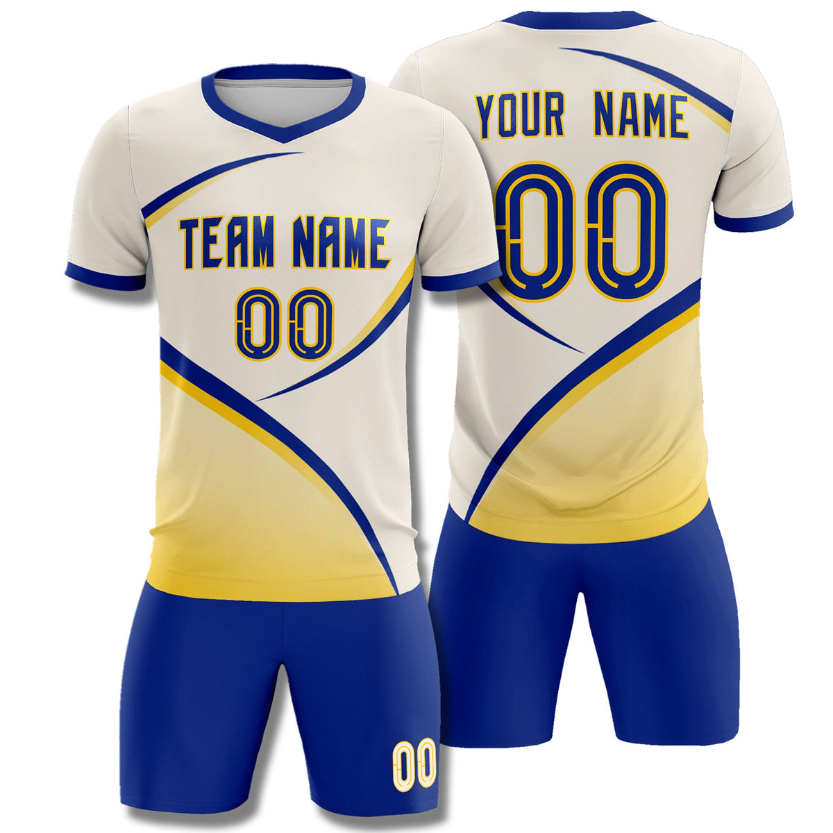 Custom Cream Royal Color Block Training Uniform For Men Soccer Sets Jersey
