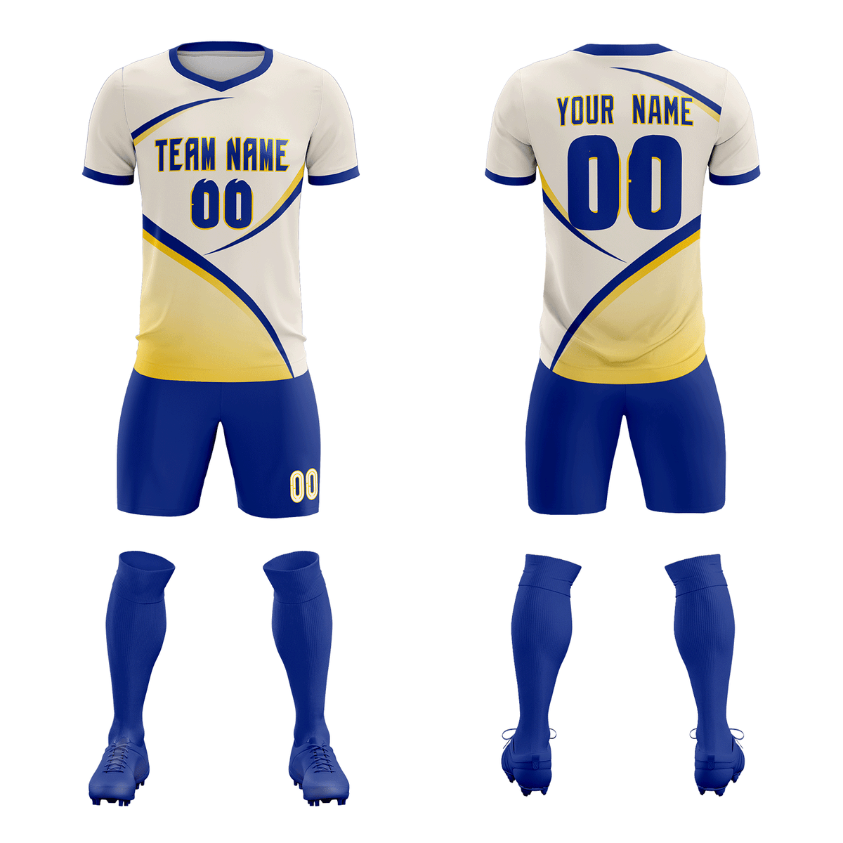 Custom Cream Royal Color Block Training Uniform For Men Soccer Sets Jersey