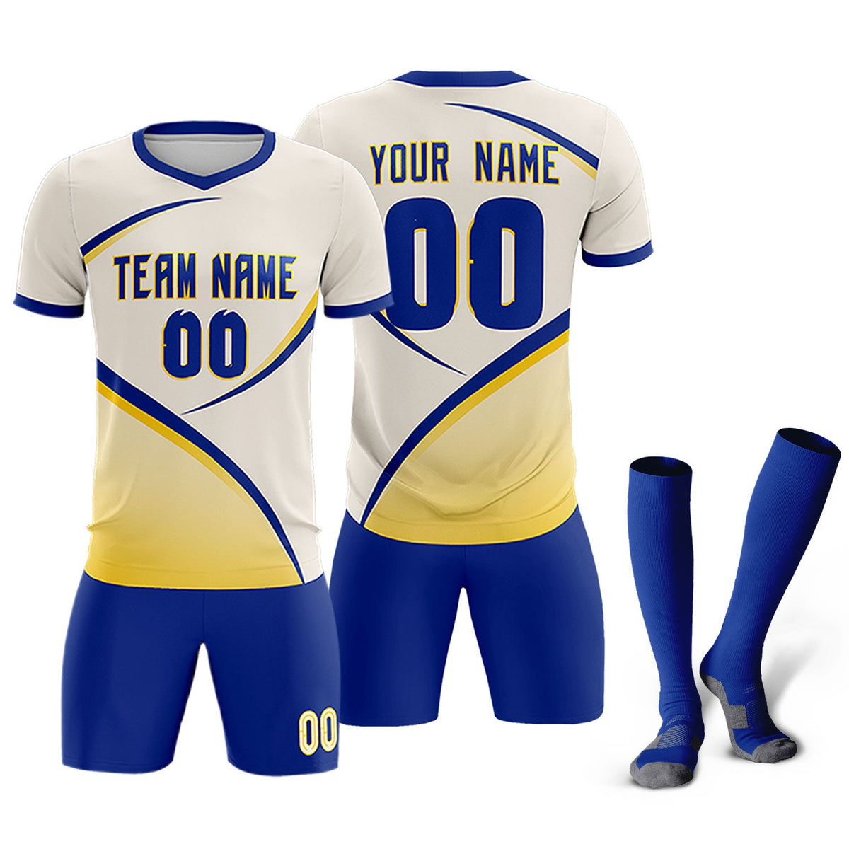 Custom Cream Royal Color Block Training Uniform For Men Soccer Sets Jersey