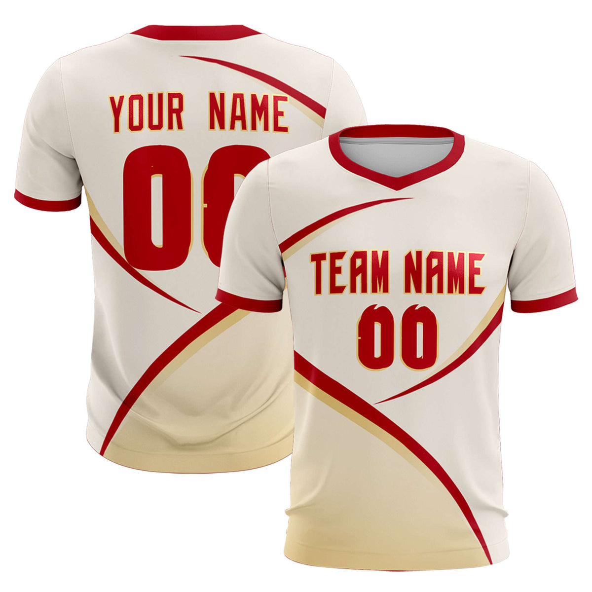 Custom Cream Red Color Block Training Uniform For Men Soccer Sets Jersey