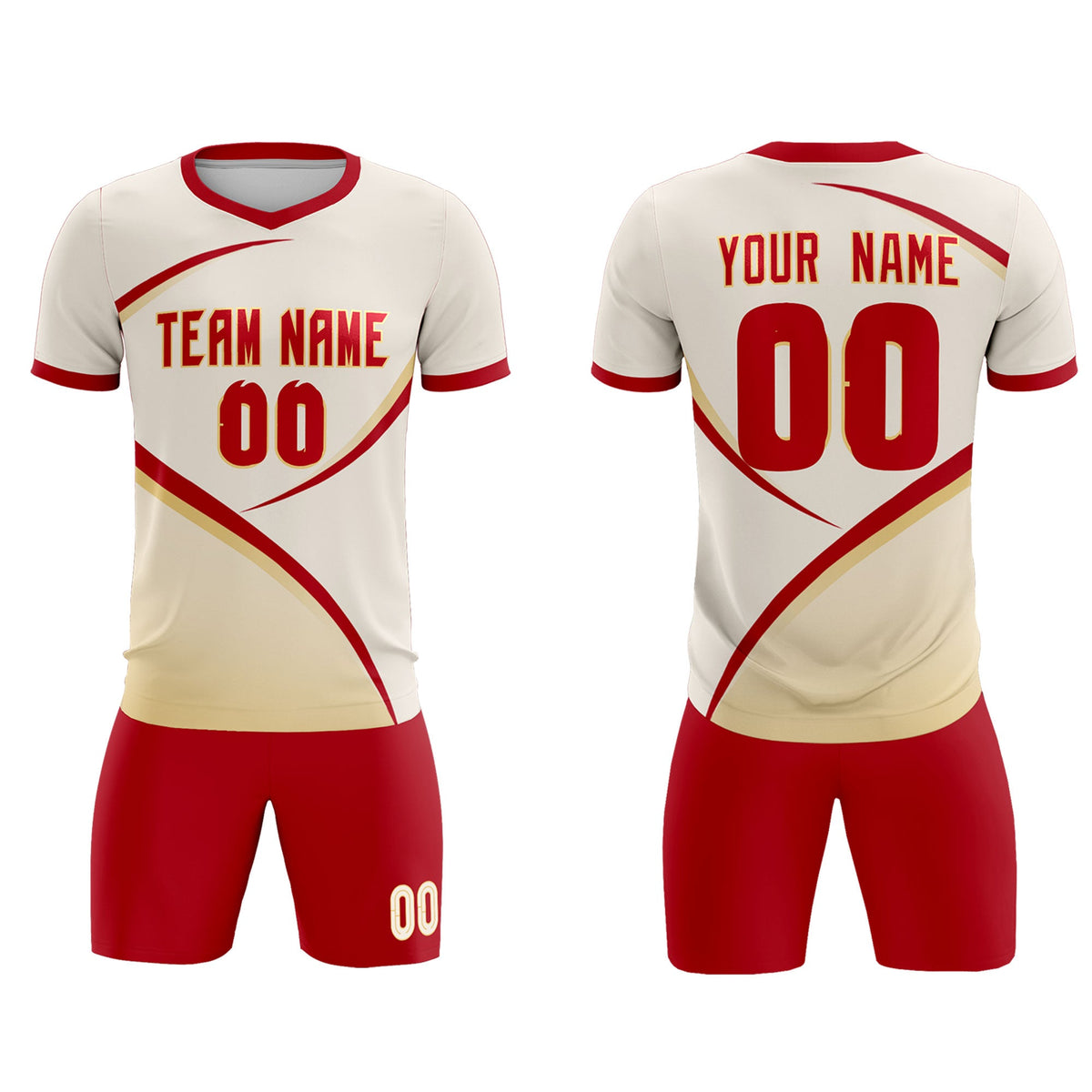 Custom Cream Red Color Block Training Uniform For Men Soccer Sets Jersey