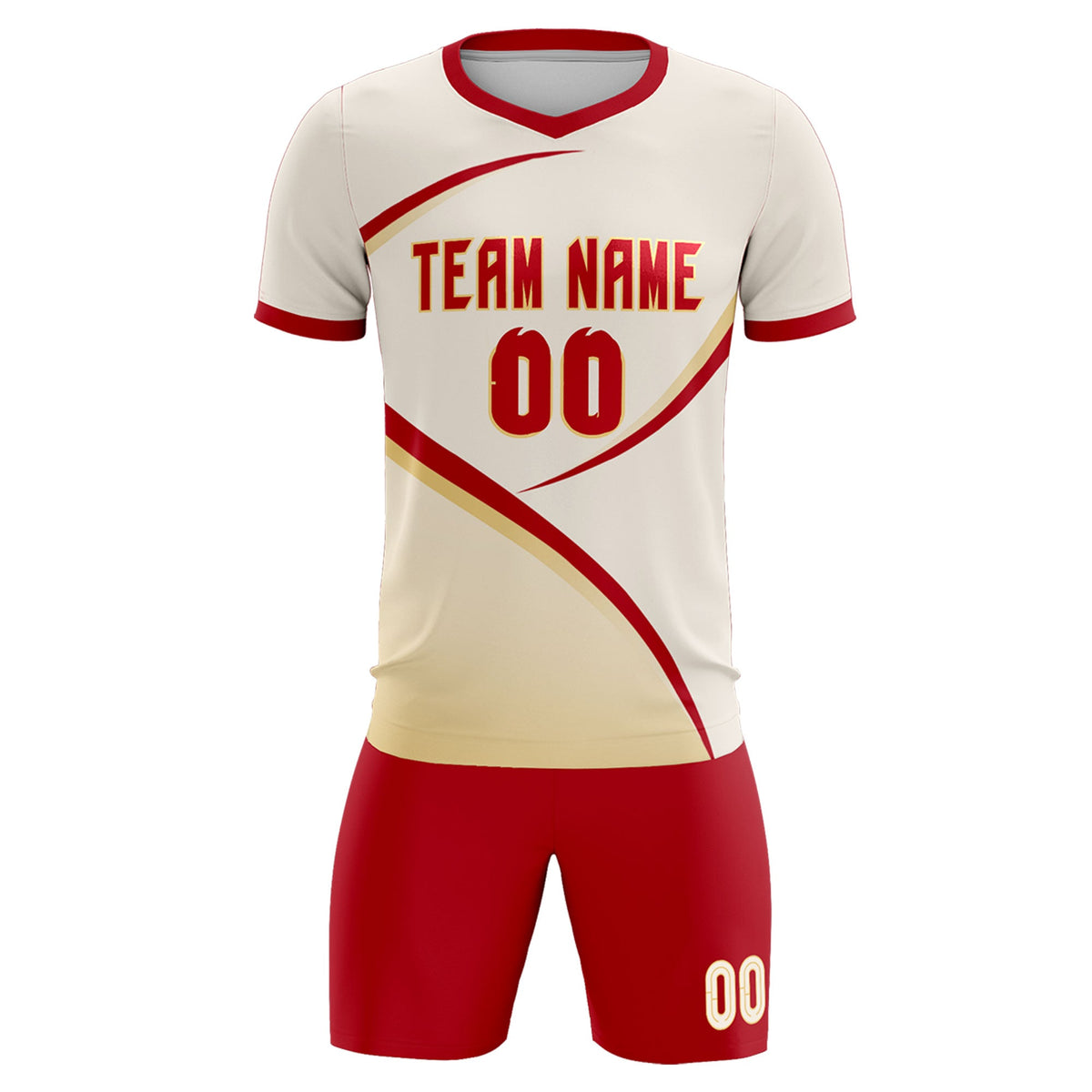 Custom Cream Red Color Block Training Uniform For Men Soccer Sets Jersey