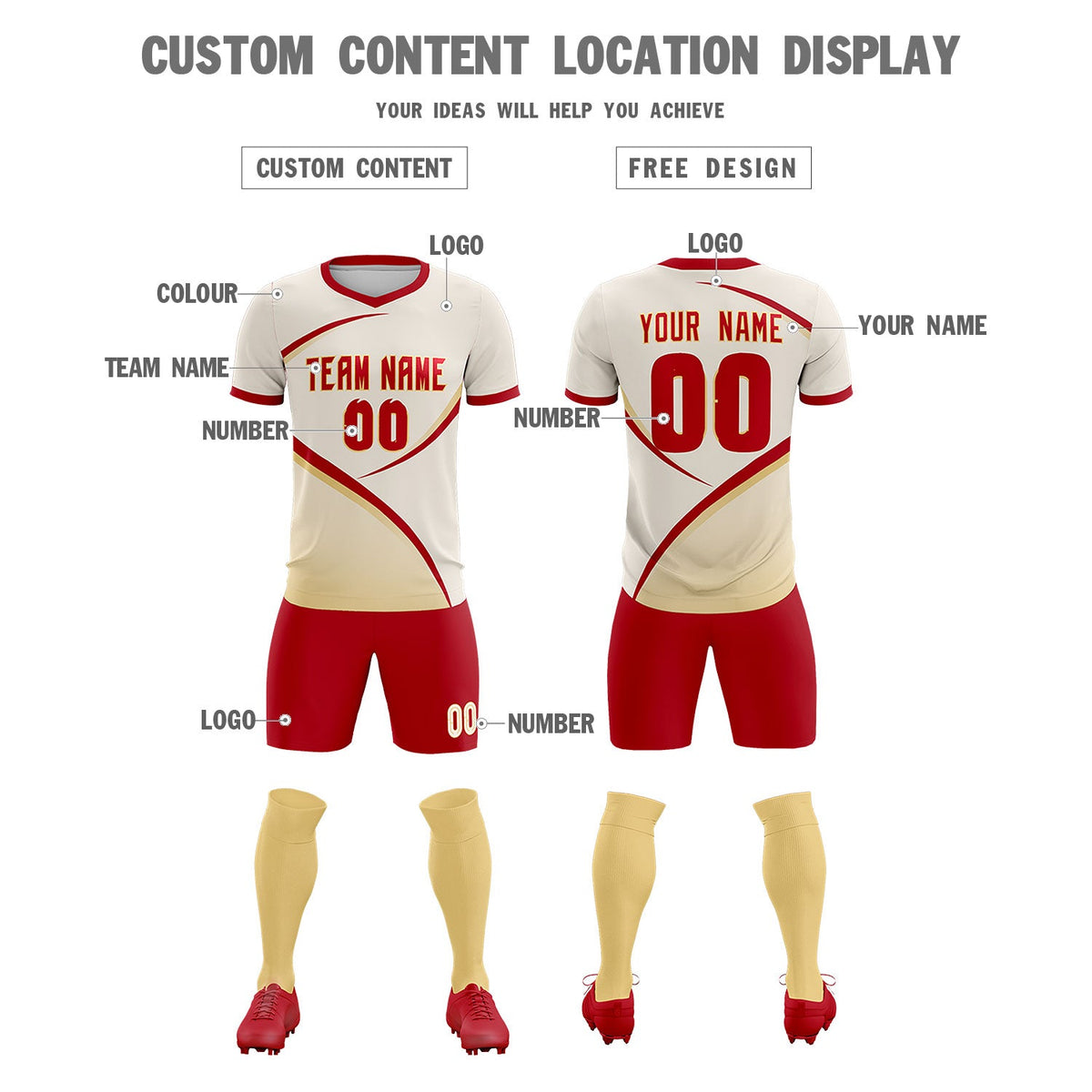 Custom Cream Red Color Block Training Uniform For Men Soccer Sets Jersey