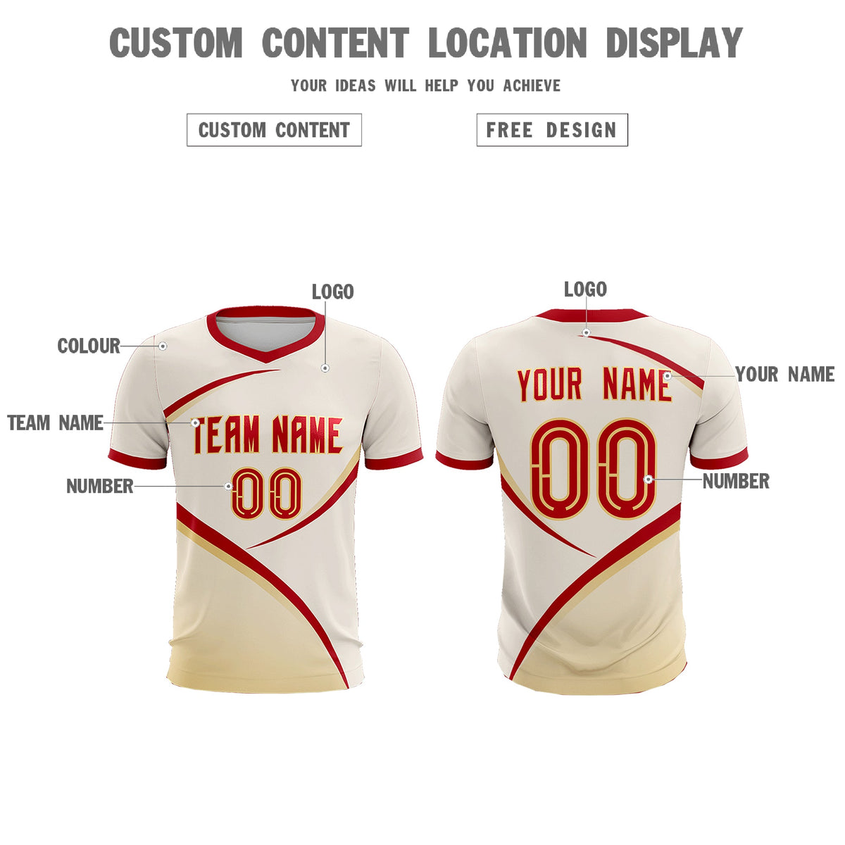 Custom Cream Red Color Block Training Uniform For Men Soccer Sets Jersey