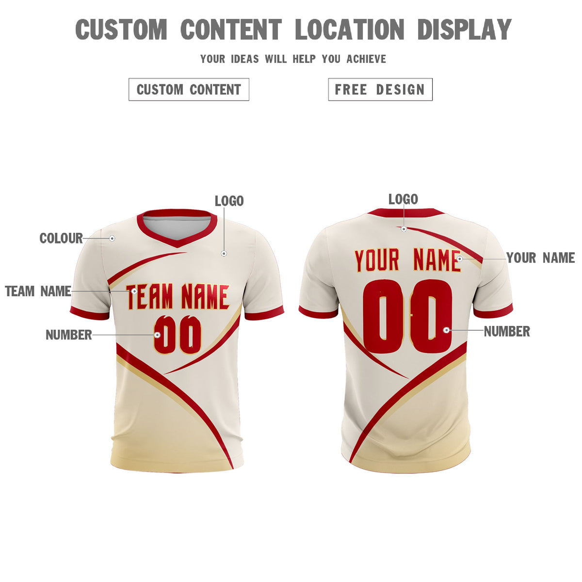 Custom Cream Red Color Block Training Uniform For Men Soccer Sets Jersey