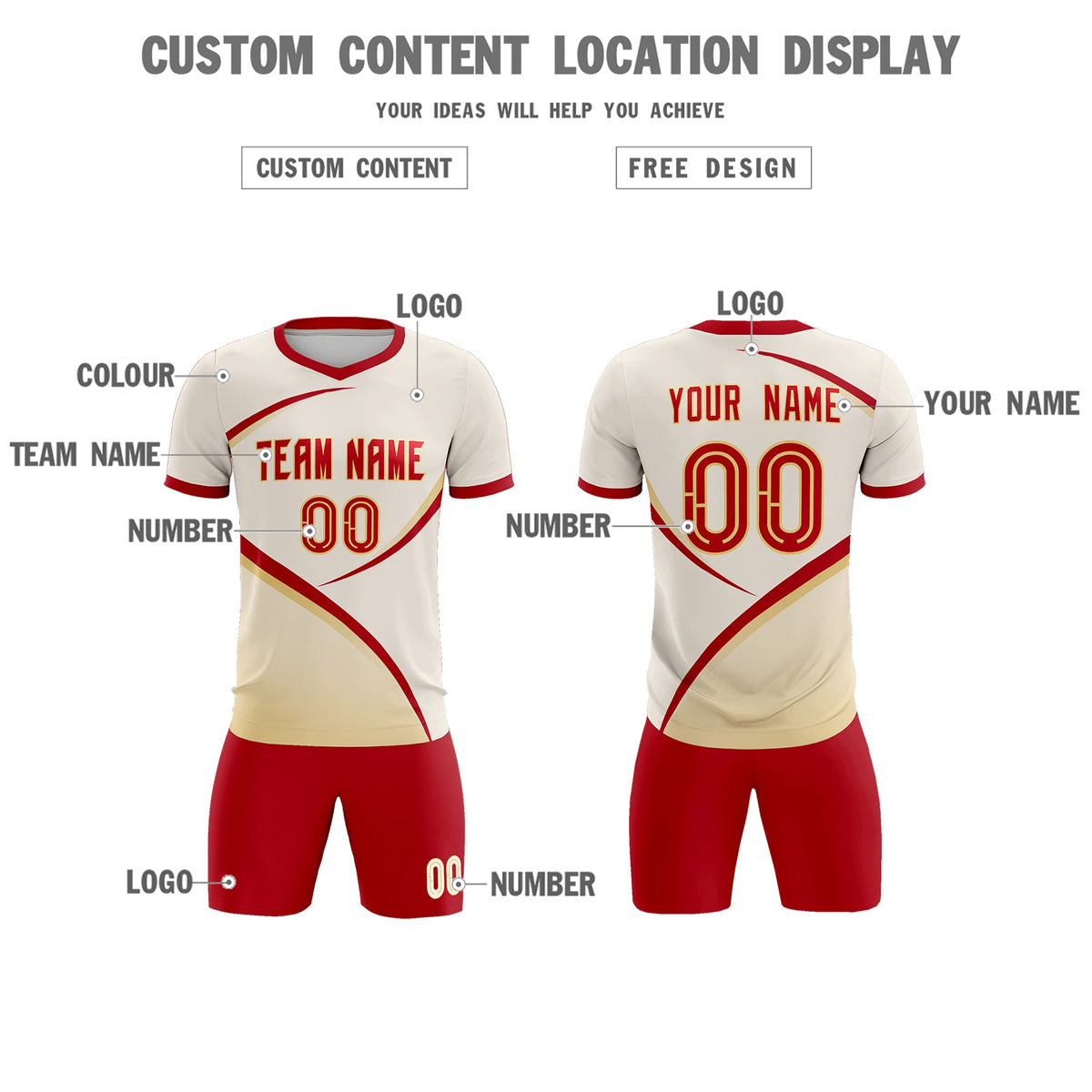 Custom Cream Red Color Block Training Uniform For Men Soccer Sets Jersey