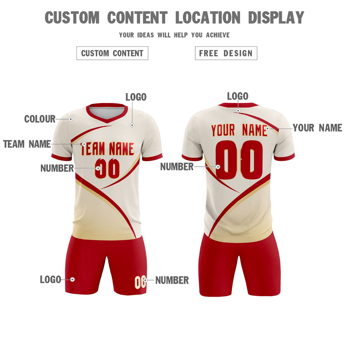 Custom Cream Red Color Block Training Uniform For Men Soccer Sets Jersey