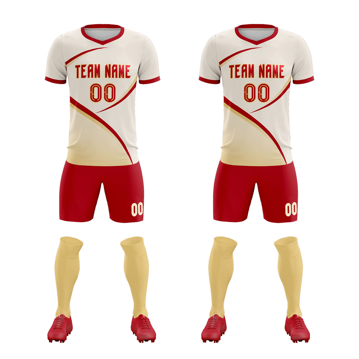 Custom Cream Red Color Block Training Uniform For Men Soccer Sets Jersey