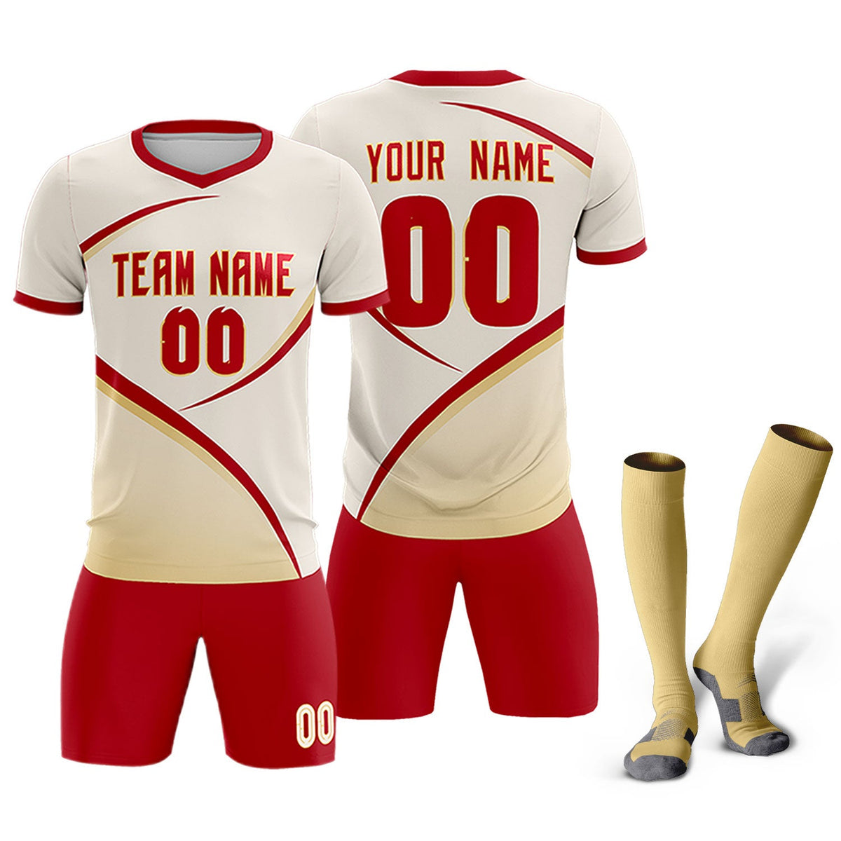 Custom Cream Red Color Block Training Uniform For Men Soccer Sets Jersey