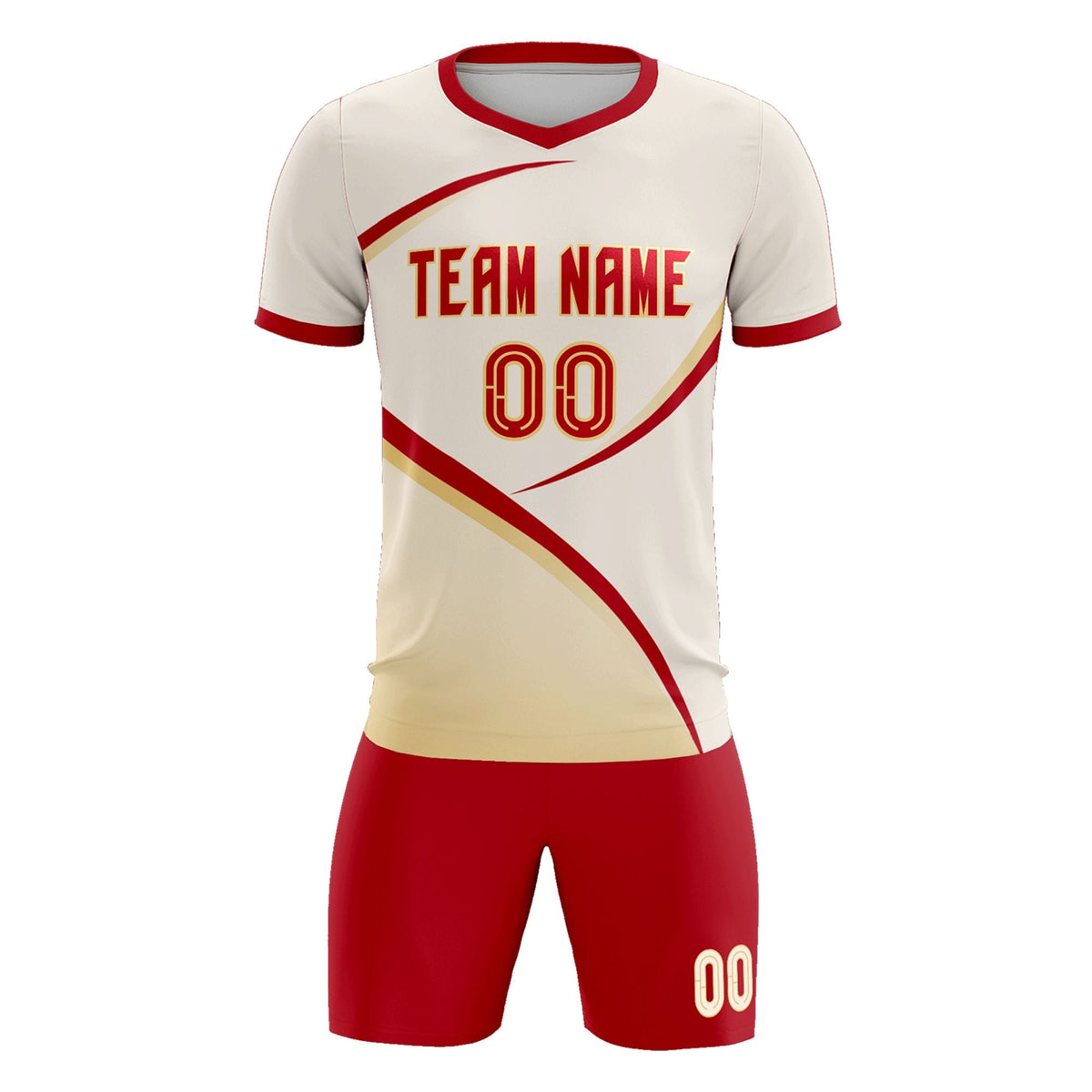 Custom Cream Red Color Block Training Uniform For Men Soccer Sets Jersey
