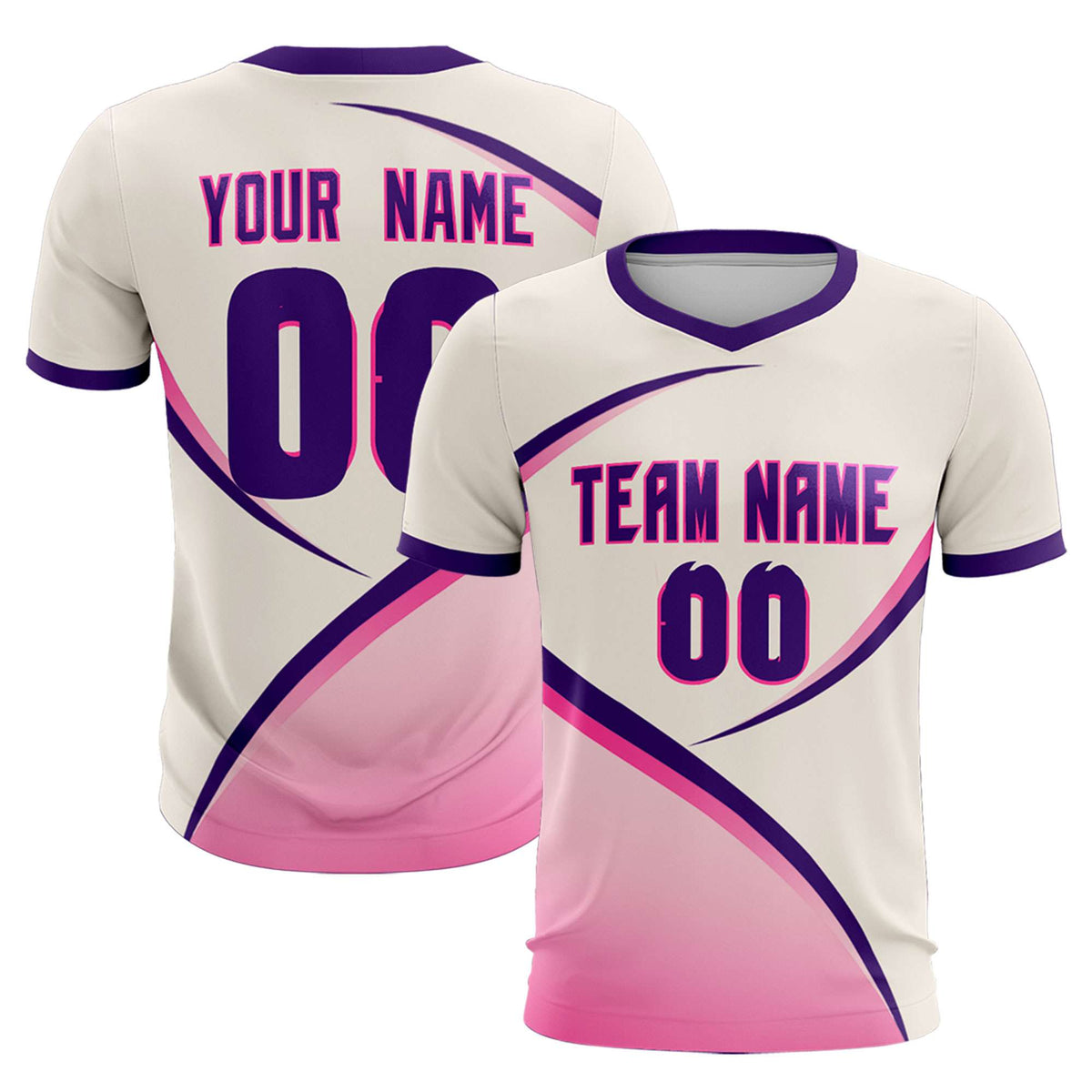 Custom Cream Purple Color Block Training Uniform For Men Soccer Sets Jersey