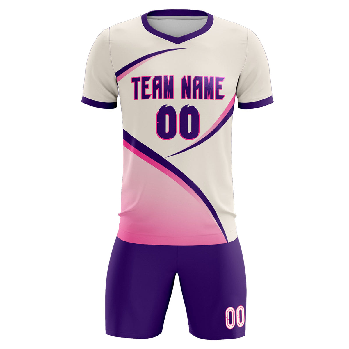 Custom Cream Purple Color Block Training Uniform For Men Soccer Sets Jersey