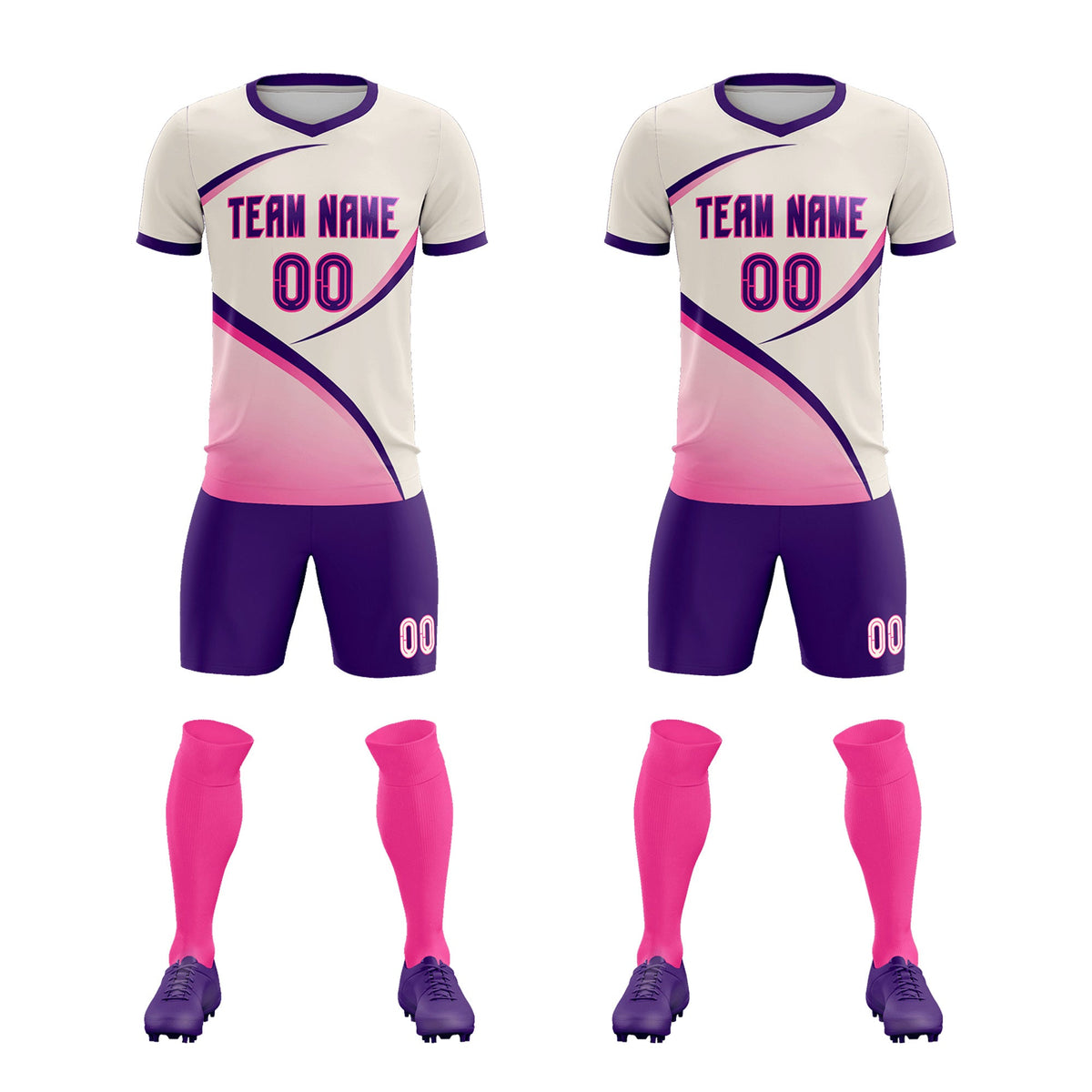 Custom Cream Purple Color Block Training Uniform For Men Soccer Sets Jersey