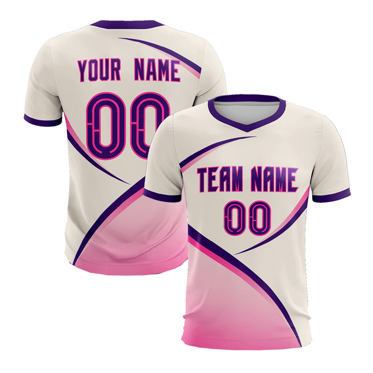Custom Cream Purple Color Block Training Uniform For Men Soccer Sets Jersey