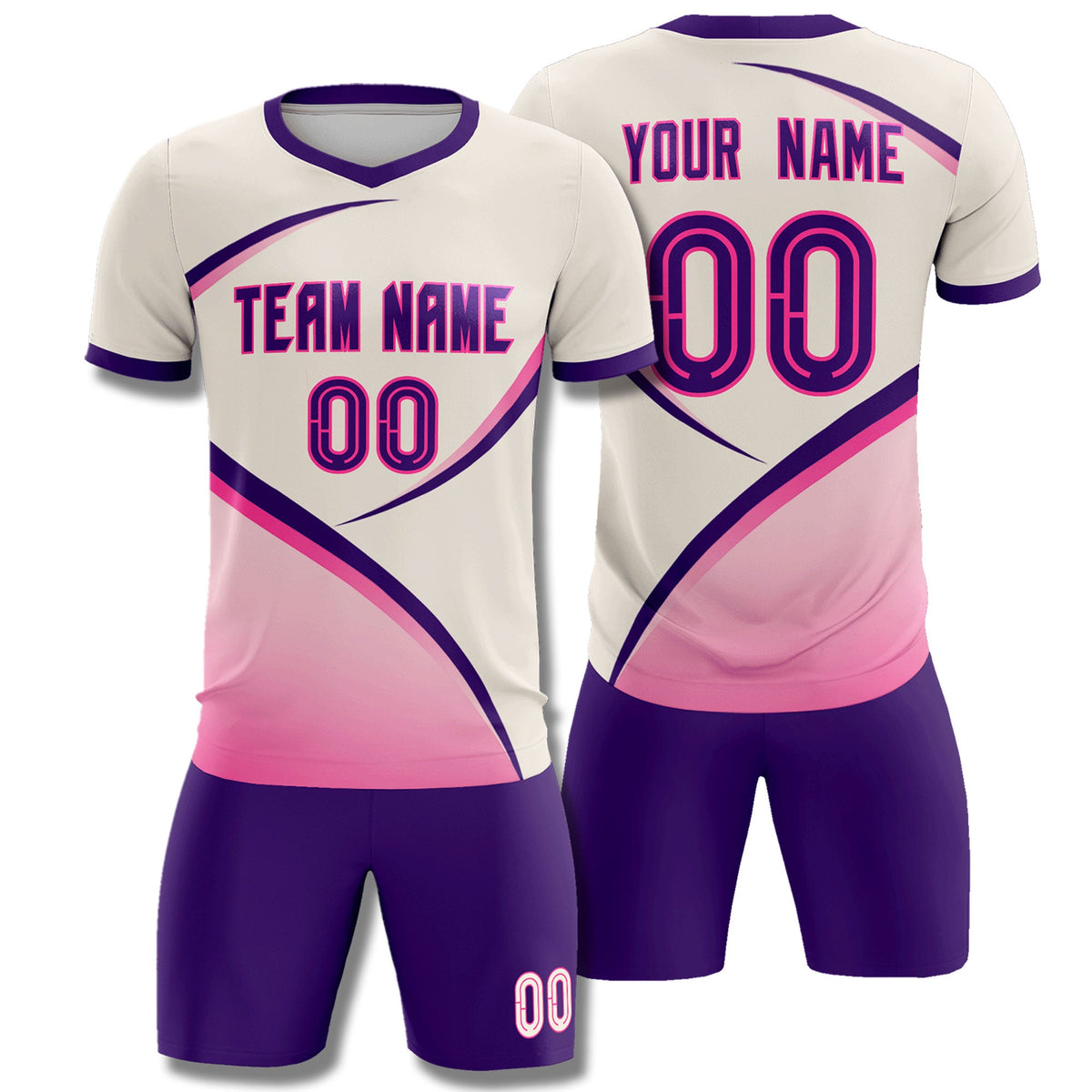 Custom Cream Purple Color Block Training Uniform For Men Soccer Sets Jersey