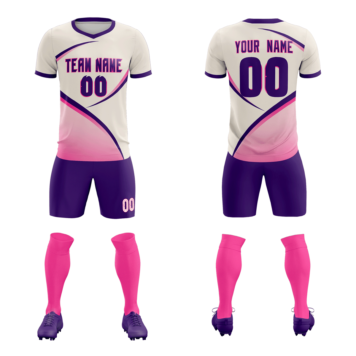 Custom Cream Purple Color Block Training Uniform For Men Soccer Sets Jersey