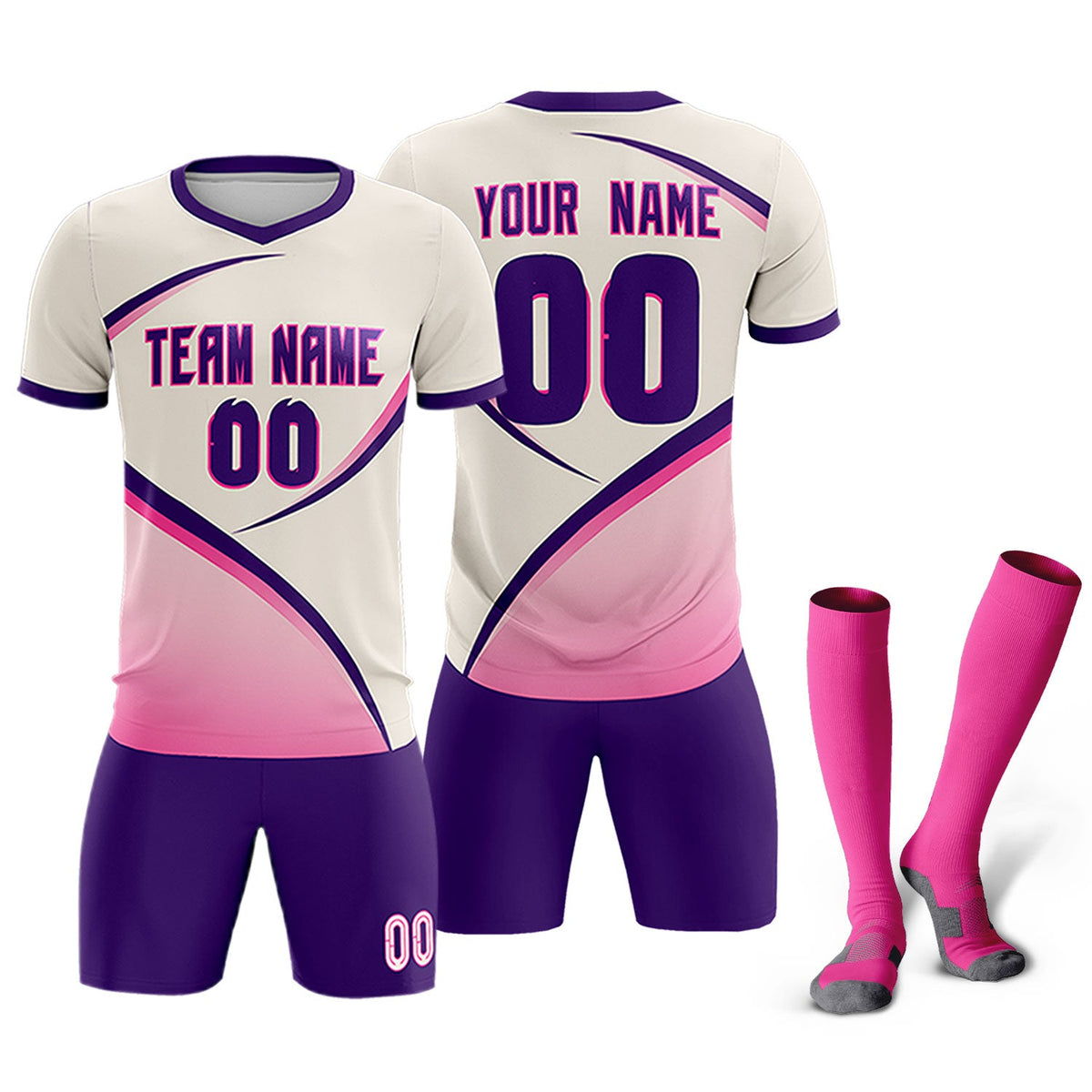 Custom Cream Purple Color Block Training Uniform For Men Soccer Sets Jersey