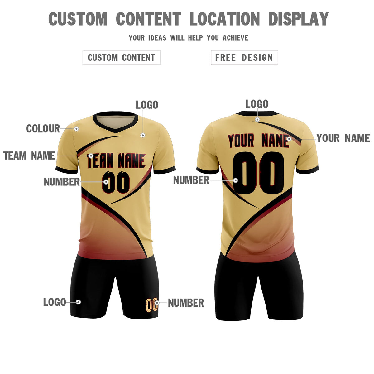 Custom Khaki Black Color Block Training Uniform For Men Soccer Sets Jersey