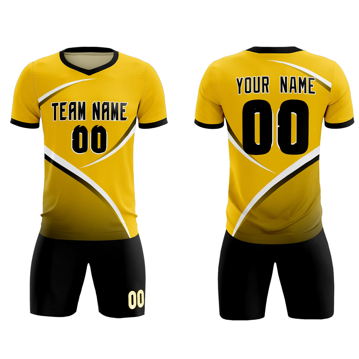Custom Gold Black Color Block Training Uniform For Men Soccer Sets Jersey