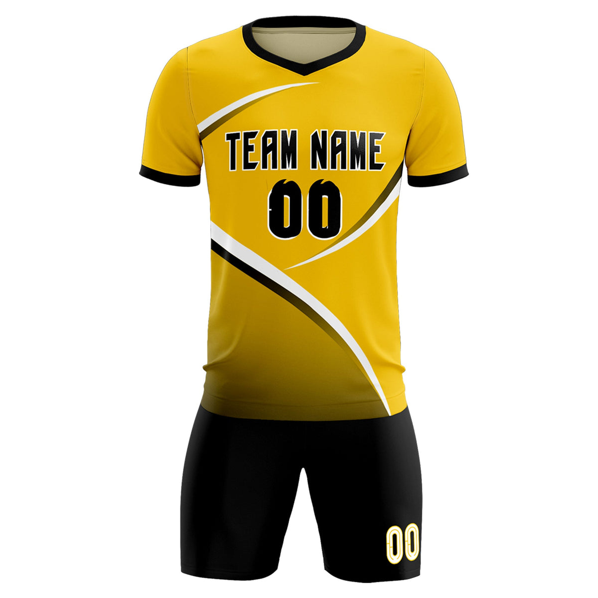 Custom Gold Black Color Block Training Uniform For Men Soccer Sets Jersey