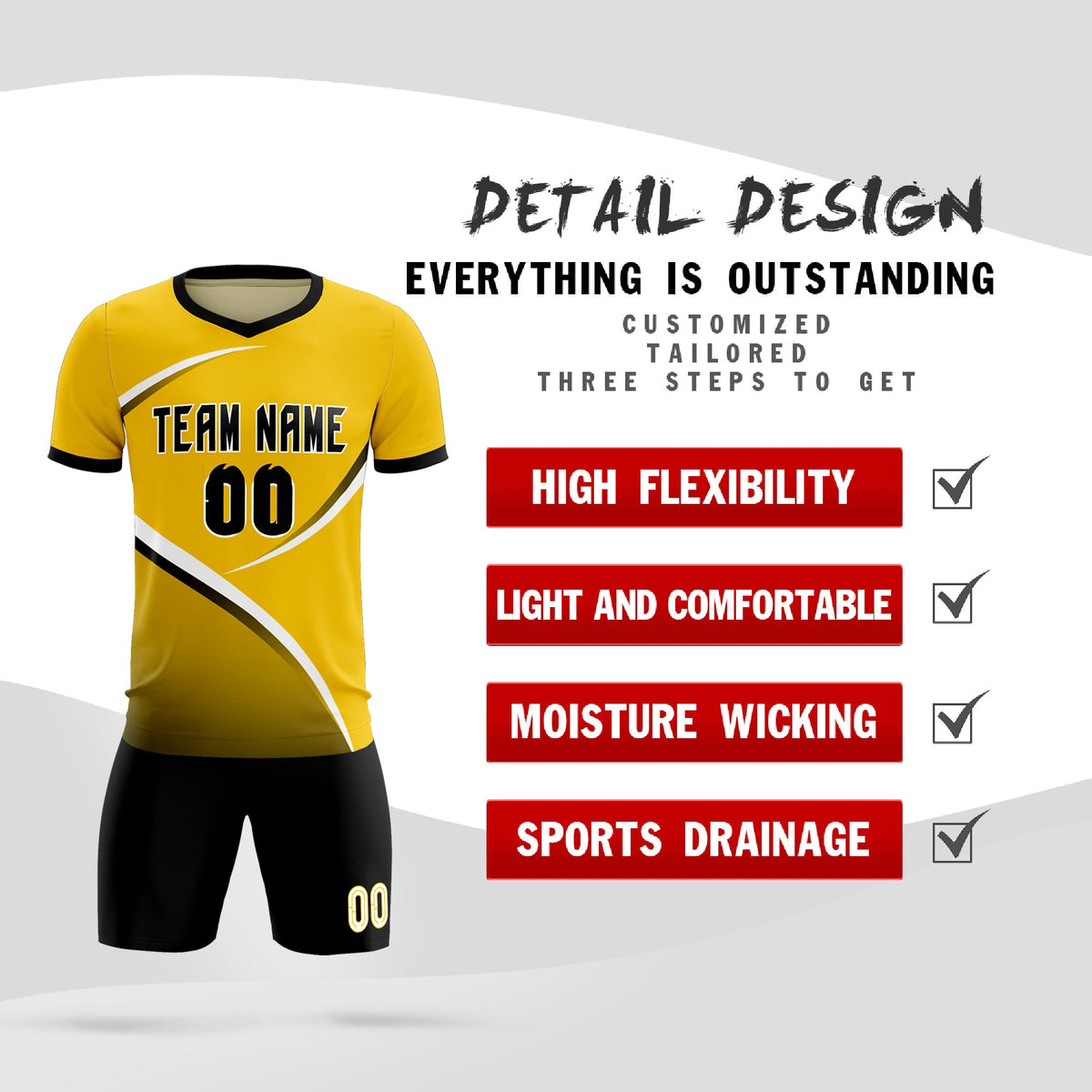 Custom Gold Black Color Block Training Uniform For Men Soccer Sets Jersey