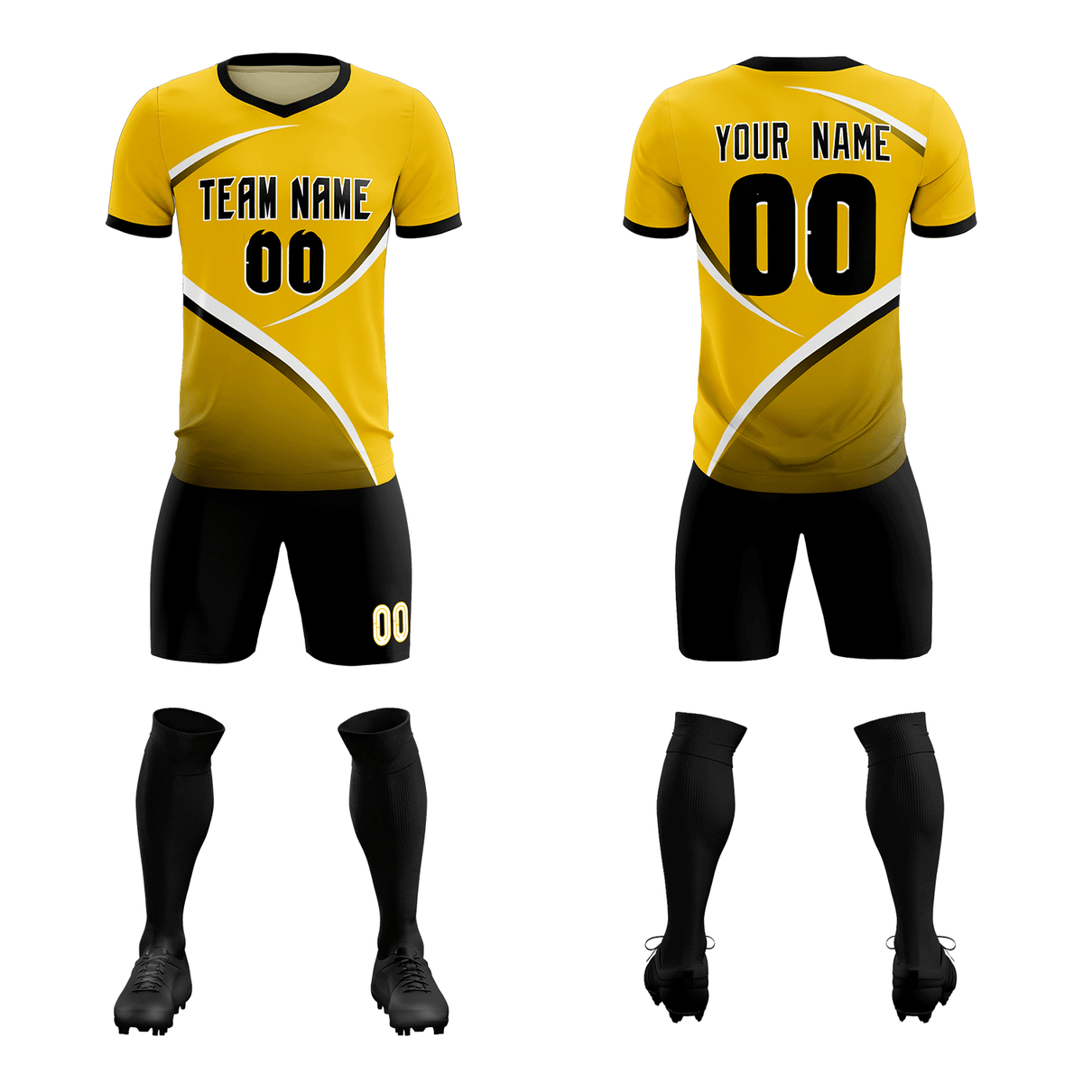 Custom Gold Black Color Block Training Uniform For Men Soccer Sets Jersey