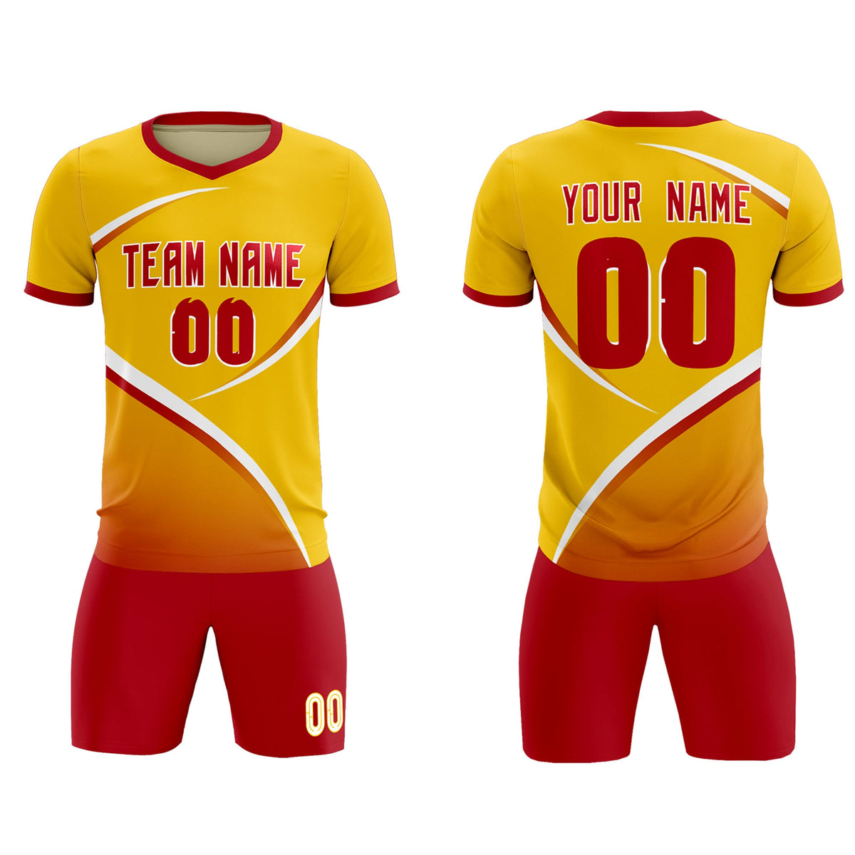 Custom Gold Red Color Block Training Uniform For Men Soccer Sets Jersey