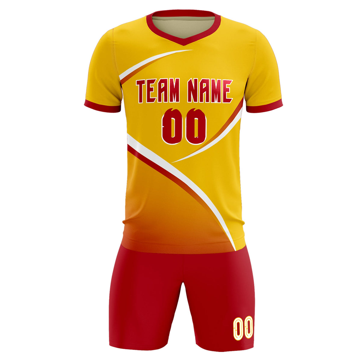 Custom Gold Red Color Block Training Uniform For Men Soccer Sets Jersey