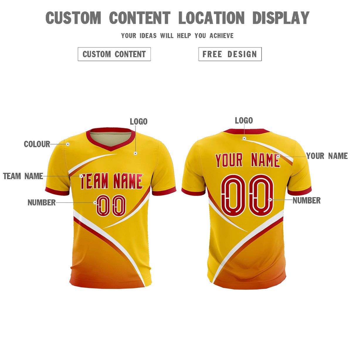 Custom Gold Red Color Block Training Uniform For Men Soccer Sets Jersey