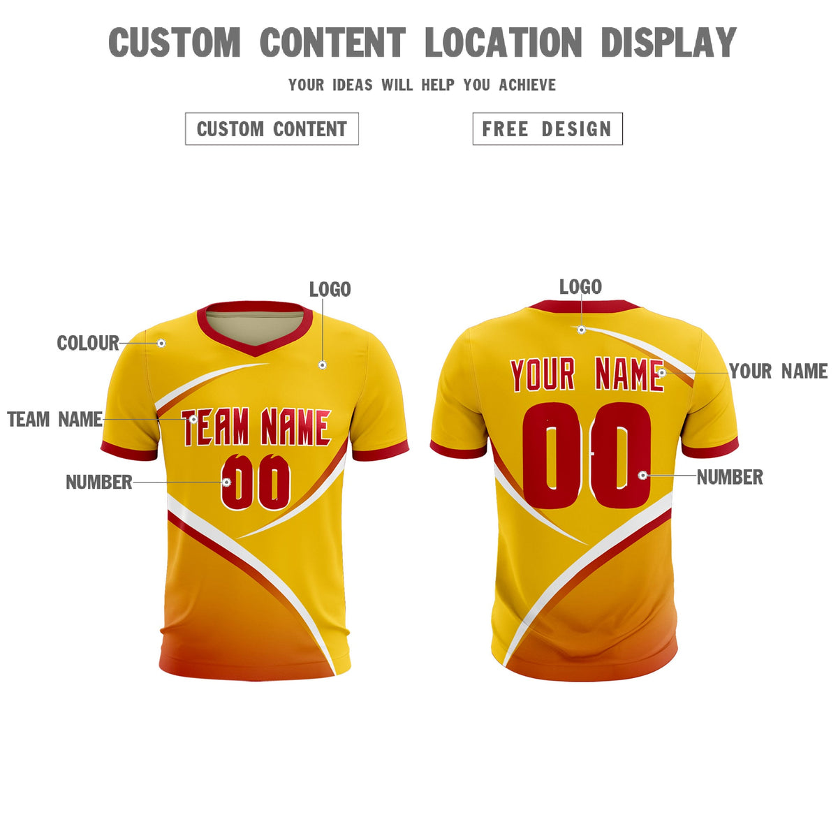 Custom Gold Red Color Block Training Uniform For Men Soccer Sets Jersey