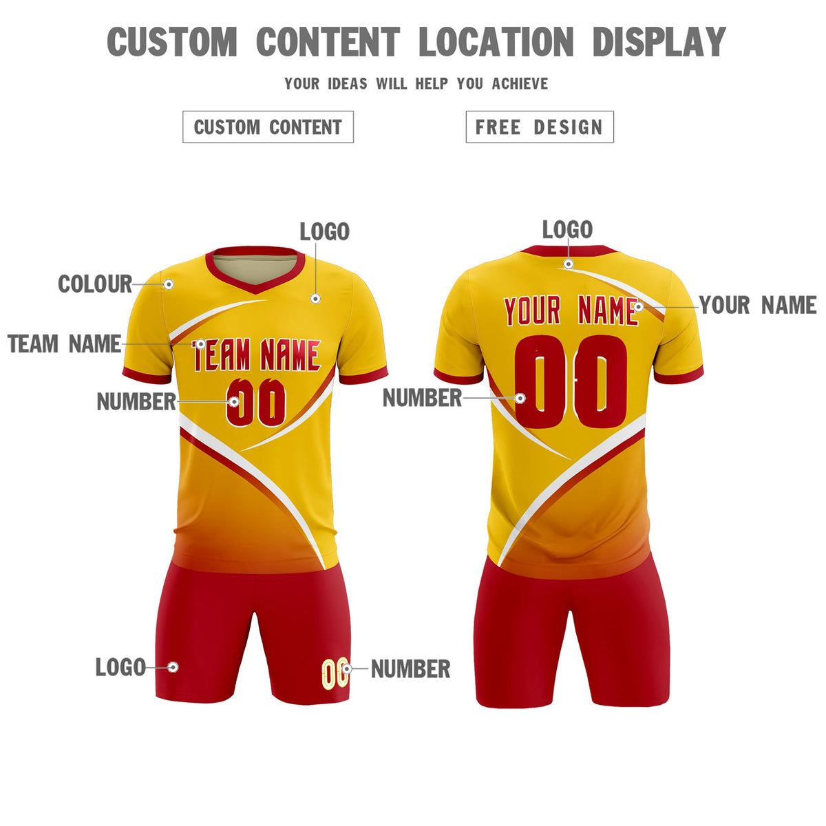 Custom Gold Red Color Block Training Uniform For Men Soccer Sets Jersey