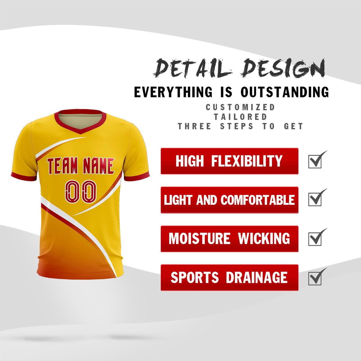 Custom Gold Red Color Block Training Uniform For Men Soccer Sets Jersey