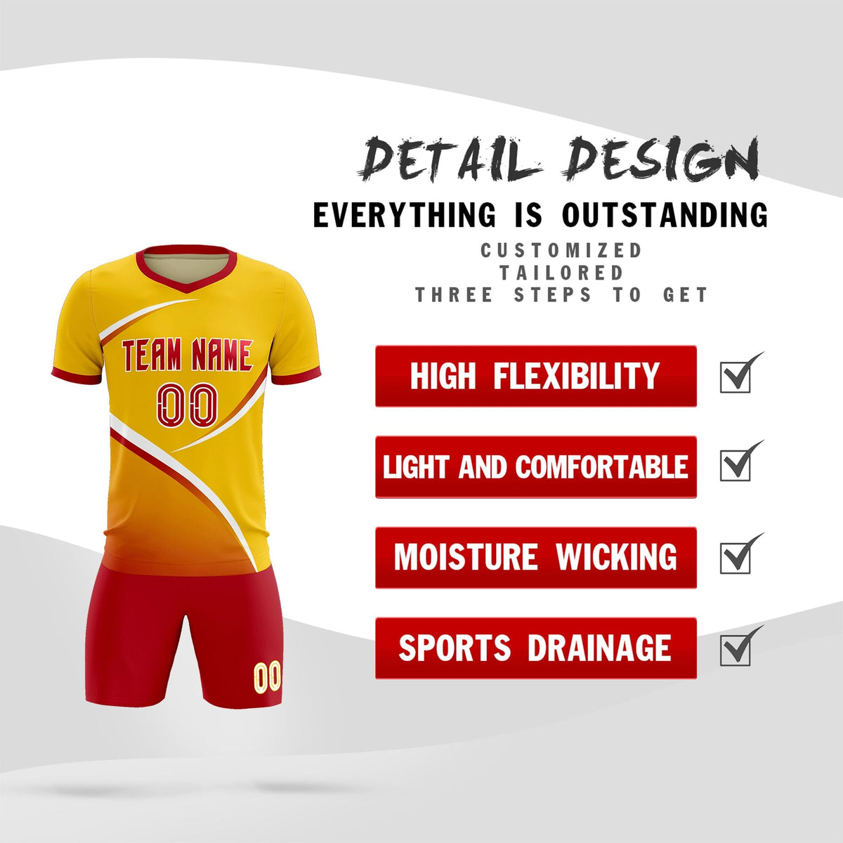 Custom Gold Red Color Block Training Uniform For Men Soccer Sets Jersey